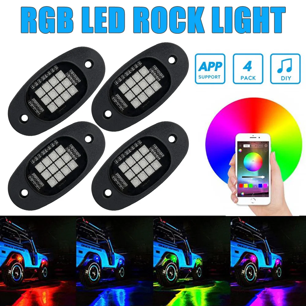 

Atmosphere Lamp RGB Rock Lights Waterproof 4 in 1 LED Underglow Light for Jeep Car Truck SUV Off-road Bluetooth APP Control