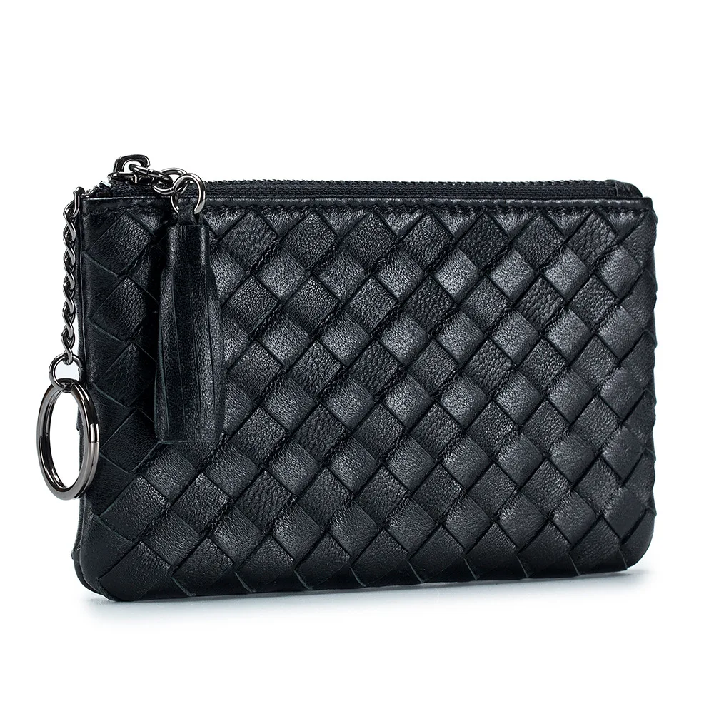 

New Women's Wallet Sheepskin Weaving Ultra Thin Coin Purse Card Holder Small Wallets Purse Zipper Keychain Clutch Bag Handbag