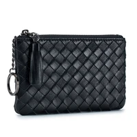 new womens wallet sheepskin weaving ultra thin coin purse card holder small wallets purse zipper keychain clutch bag handbag