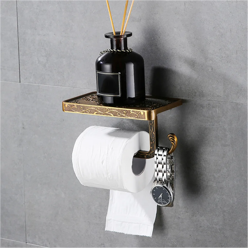 Toilet Paper Holder Vintage Metal Kitchen Roll Tissue Rack Wall-Mounted Bathroom Towel Retro Storage Shelf |
