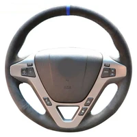 new all black suede leather blue mark bluered stitching steering wheel hand stitch on wrap cover for acura mdx 2007 2010