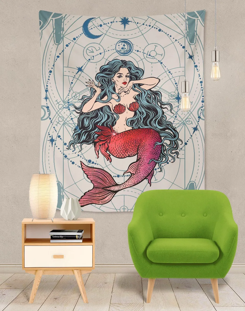 

The mermaid and moon tapestry Indian Mandala Hippie Macrame Tapestry Wall Hanging Boho decor Psychedelic Witchcraft Tapestry E4