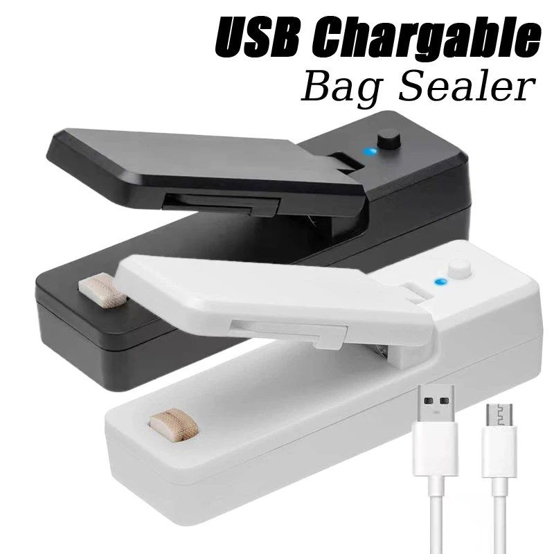 2 IN 1 USB Chargable Mini Bag Sealer Heat Sealers With Cutter Knife Rechargeable Portable Sealer For Plastic Bag Food Storage