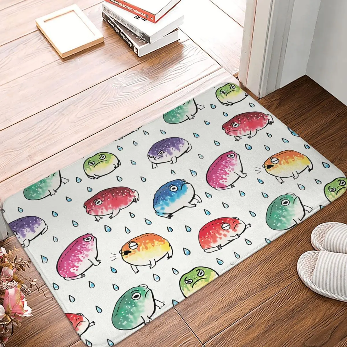 

Non-slip Doormat Round Rain Frogs Bath Bedroom Mat Outdoor Carpet Home Modern Decor