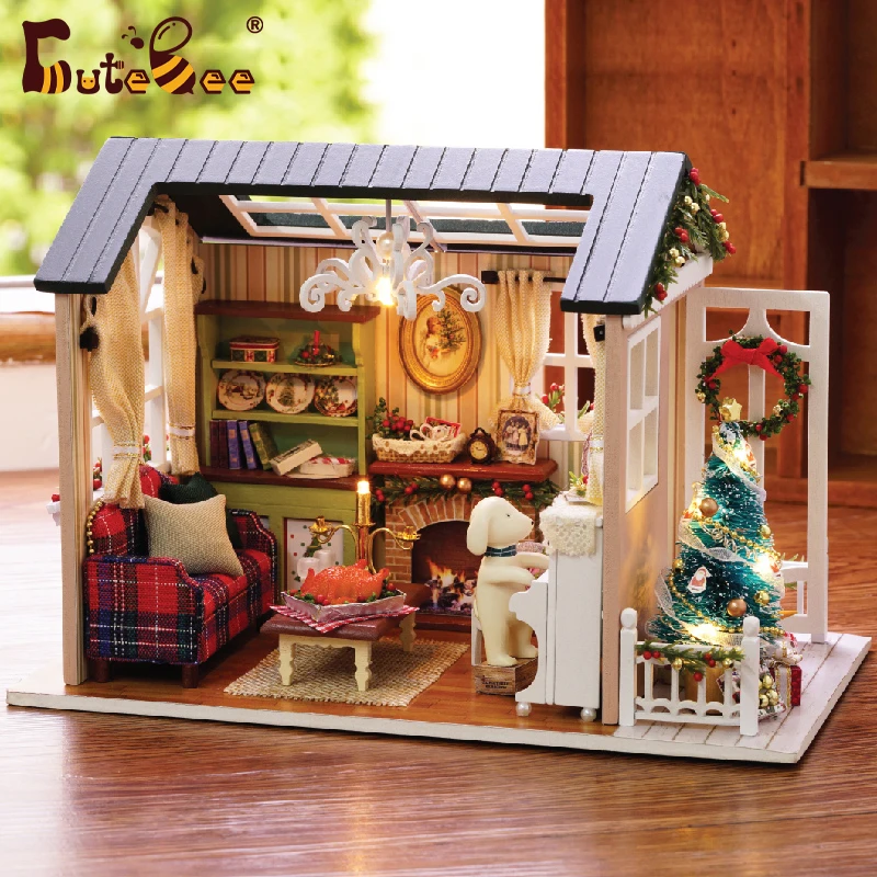 Cutebee Build Miniature House Building Kits DIY Dollhouse Wooden Doll Houses Furniture Toys for Children Birthday Gift