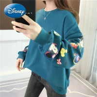 disney mickey mouse print plus size sweater women autumn and winter plus velvet thick simple loose top