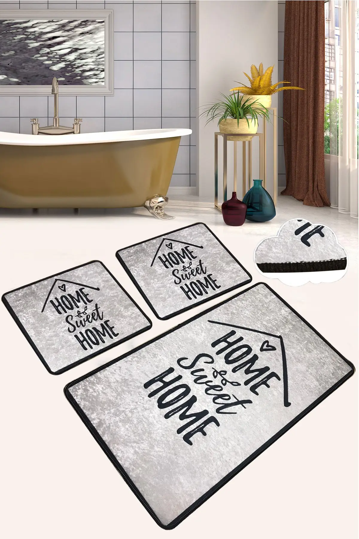 

3 Pcs Modern Patterned Closet Set Bath Mat Set Carpet Toilet Entrance Water Absorption Mats Quick-Drying Bath Mats