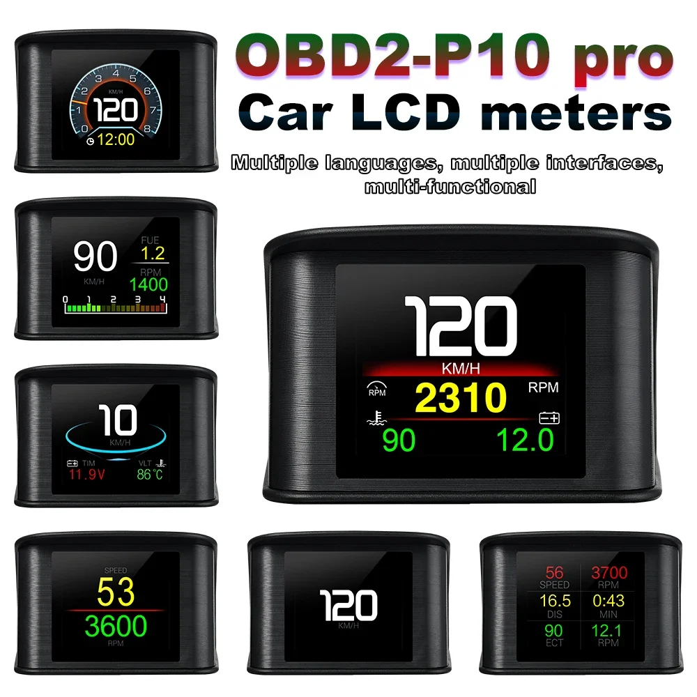 Фото Автомобильный проекционный дисплей P10 PRO OBD2, цифровой спидометр, бортовой компьютер, сигнализация о превышении скорости, код неисправности двигателя, электронные аксессуары №5