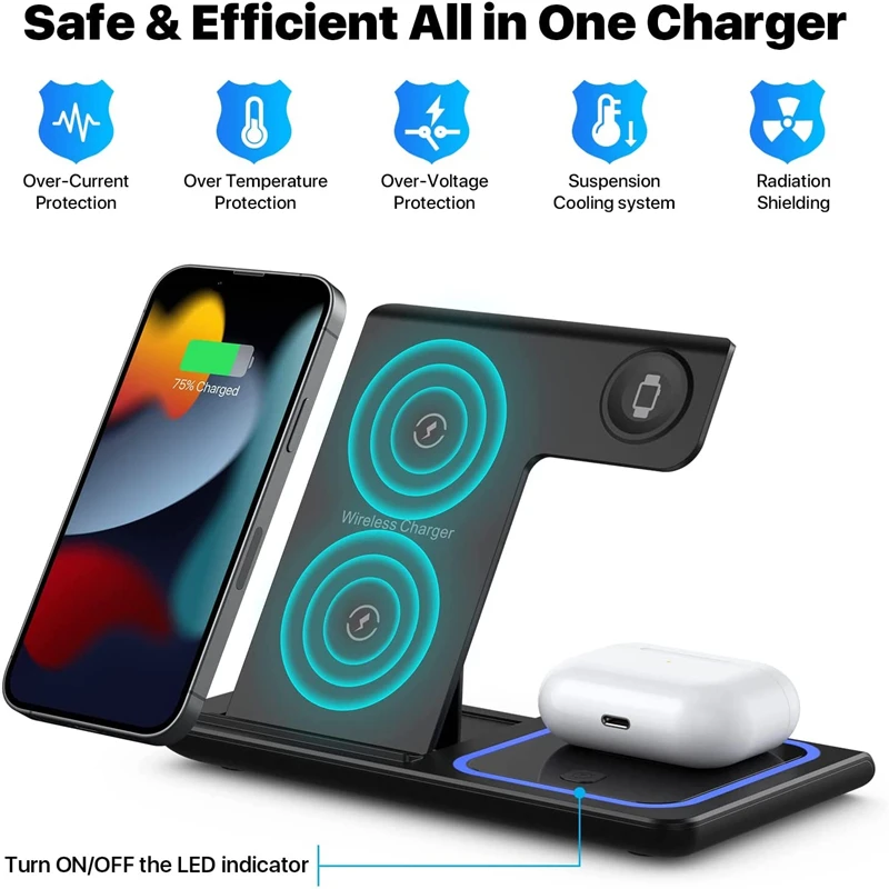 15w wireless charger stand for iphone 13 12 11 xr x 8 airpods pro 3 apple watch 3 in 1 charging dock station for samsung s20 s10 free global shipping