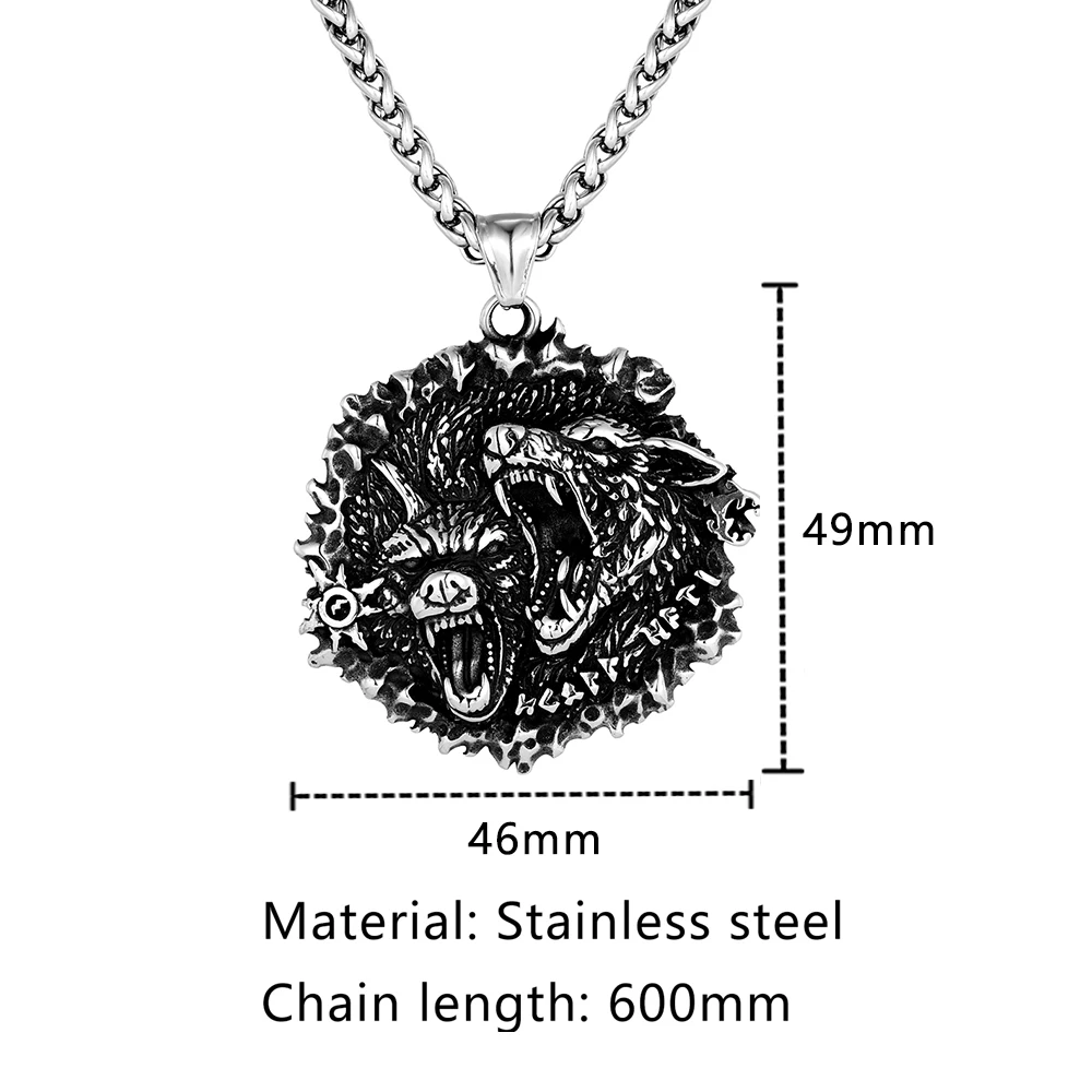 Панк властные викинги Одина двойная голова волка ожерелья из нержавеющей стали