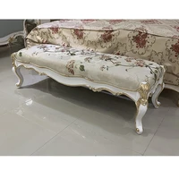 european style bed end stool neoclassical solid wood carved living room sofa stool bedroom embroidered bedside stool