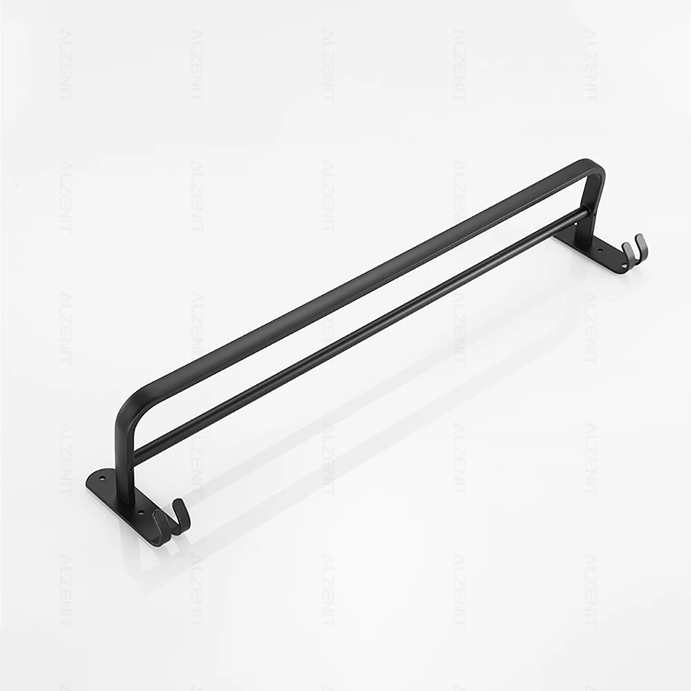 towel bar 40 60cm double rod rail rack with hook wall mount holder bathroom accessories matte black shower hanger aluminum shelf free global shipping