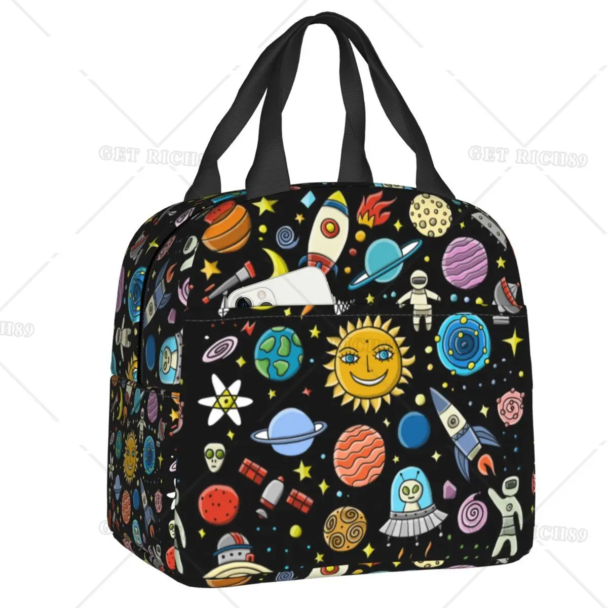 

Space Rocket Planet Insulated Lunch Bag for School Picnic Astronaut Spaceship Leakproof Cooler Thermal Lunch Box Women Children