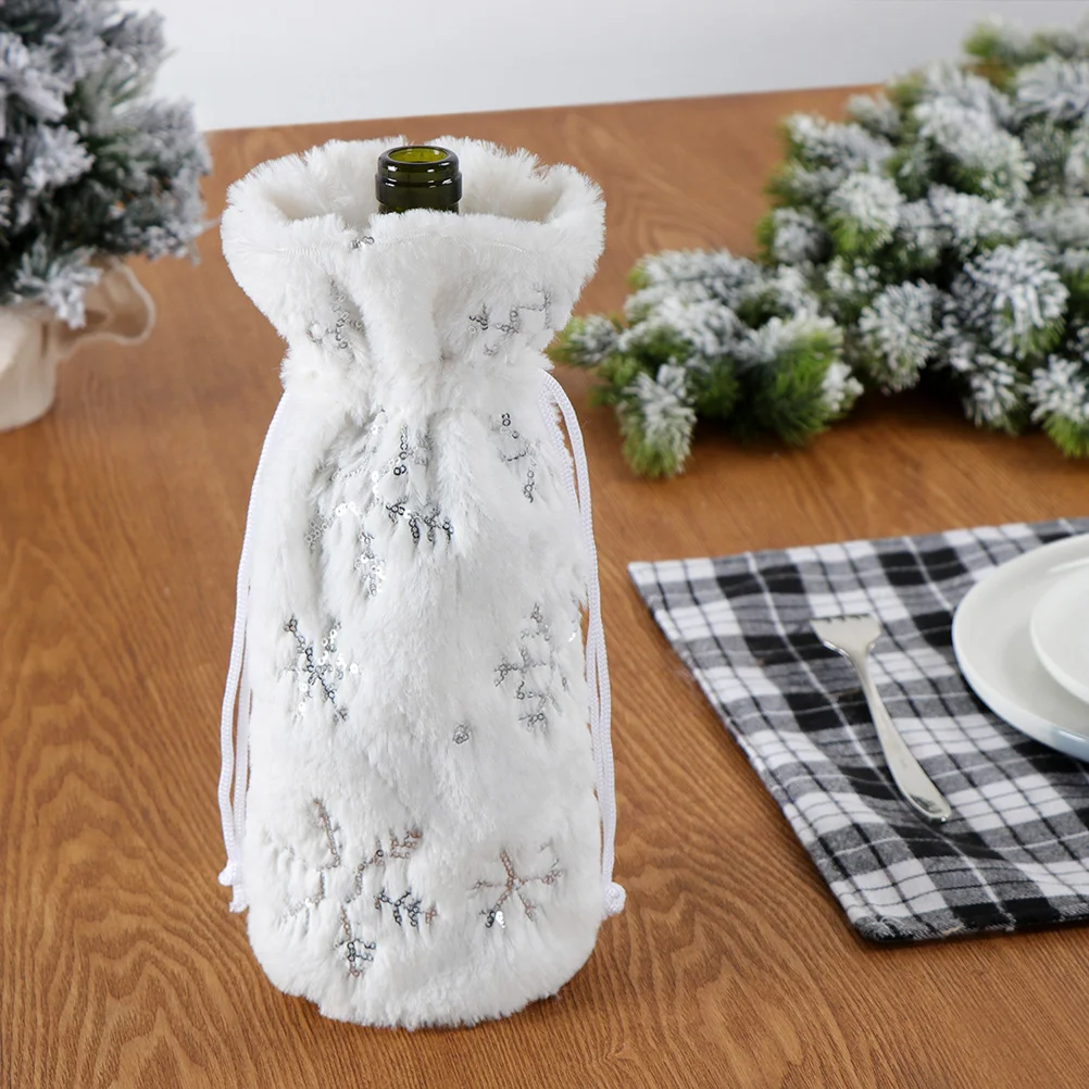 

Bottlechristmas Coverspouch Plushsleeve Dress Clothdrawstring Decors Table Sleeves Champagne Red Cover Bottles Packaging