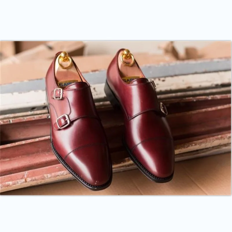 

Monk Shoes Men Shoes PU Burgundy Classic Casual Wedding Party Double Buckle Fashion Dress Shoes Zapatillas Hombre KP801