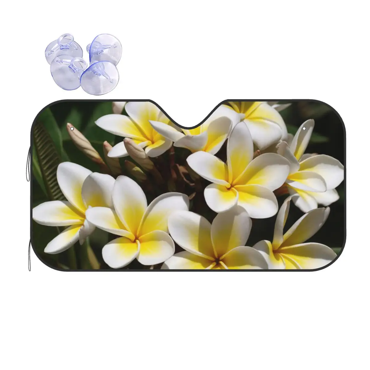 

Yellow Frangipani Universal Sunshade Windscreen 76x140cm Plumeria Flower Aluminium Foil Sunshade Visor UV Protector