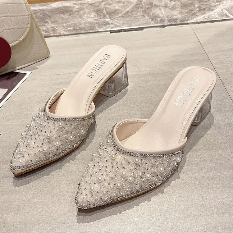 

2022 Women's Summer Sandals High Heels Pointed Toe Casual Shoes Solid Color Outdoor Fashion Ladies Slippers Stiletto Slippers