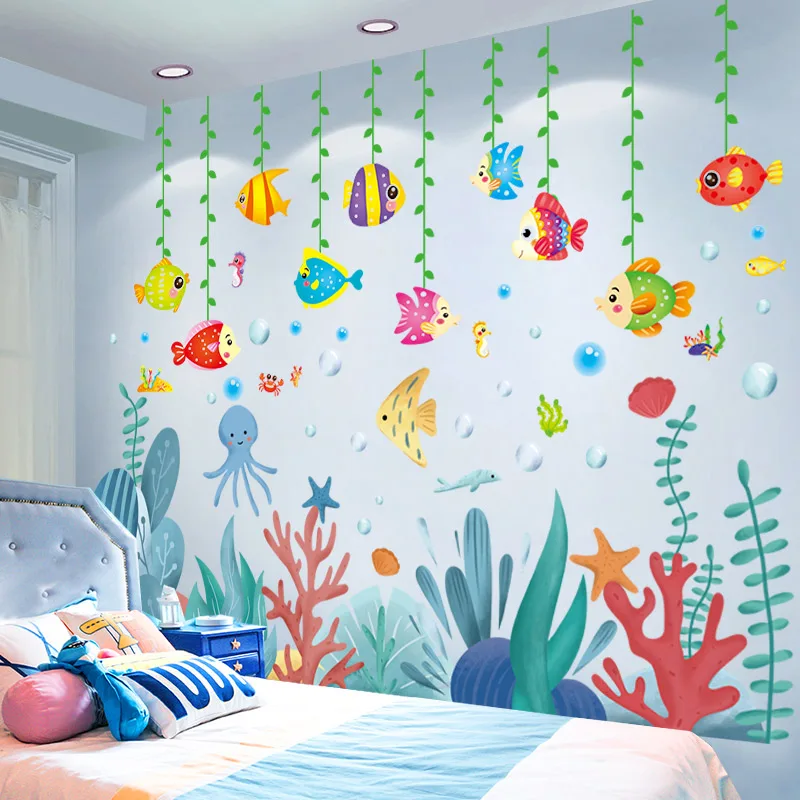 

Fish Animals Wall Stickers DIY Seagrass Plants Wall Decals for Kids Room Baby Bedroom Nursery Bathroom Toilet Home Decoration