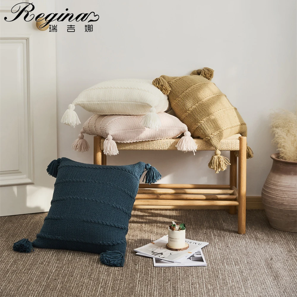 

REGINA Brand Chunky Knit Cushion Cover 45*45 Luxury Iceland Yarn Crochet Home Decor Sofa Pillow Case Bed White Soft Pillow Cover