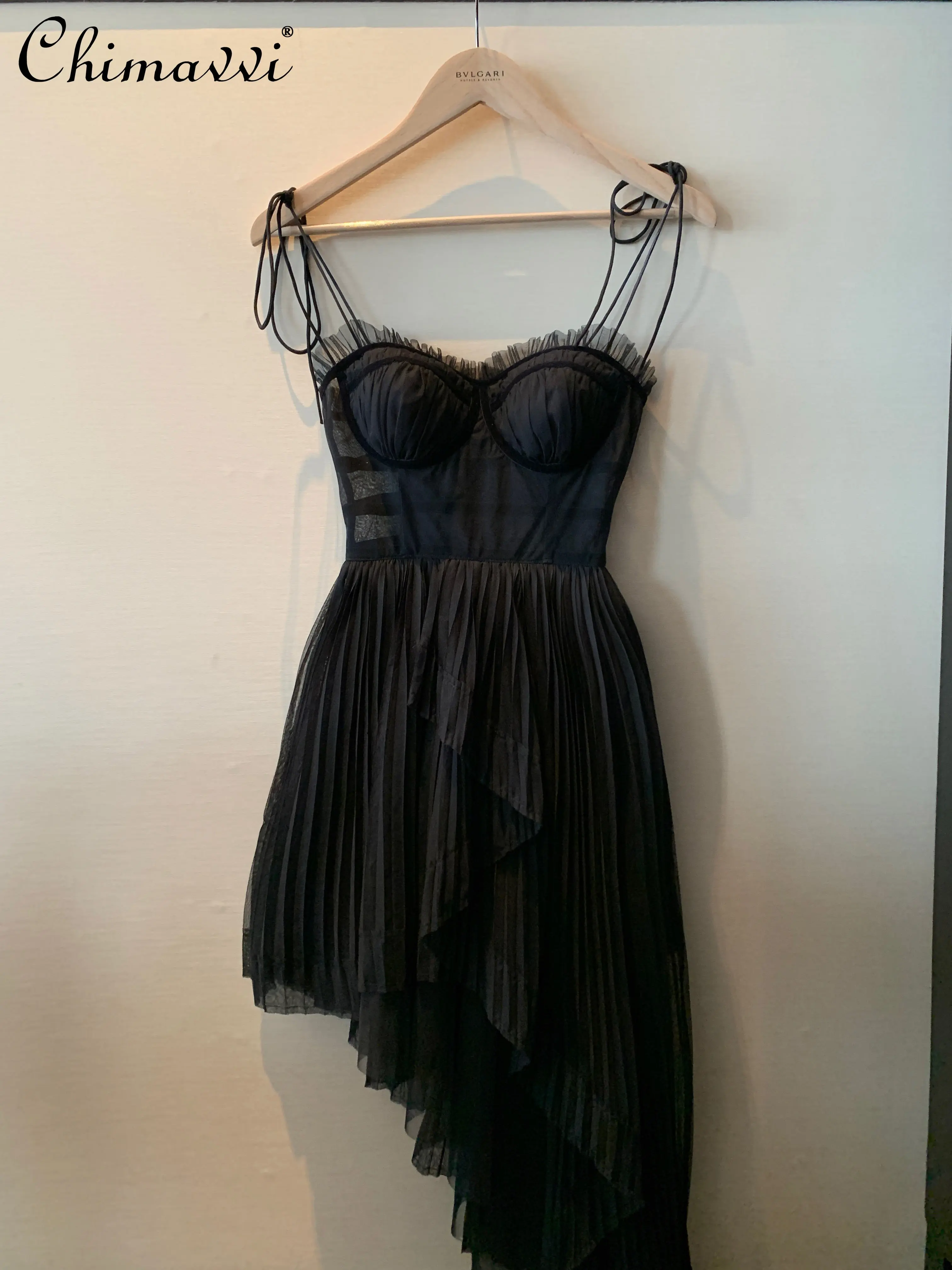 

Lace Black Dress for Women 2023 Summer Dresses New Fashion Sexy Graceful Slip Dress Slim-Fit Irregular Design Party Sling Dress