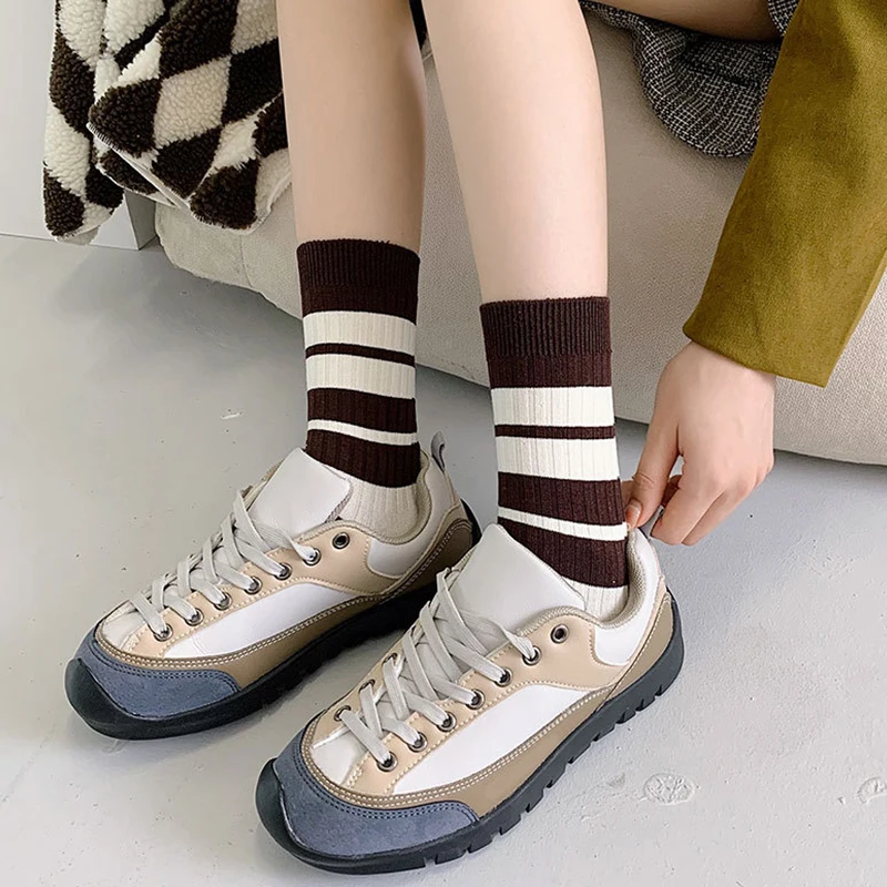 

1Pair Women Socks New Autumn Winter Japanese Fashion Harajuku Colorful Striped Socks Medias Cotton Thick Warm Long Funny Socks
