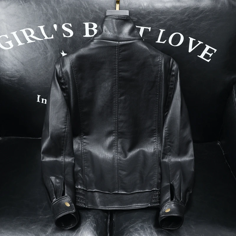 Осенне-зимнее новое мотоциклетное кожаное пальто с лацканами мужское облегающее