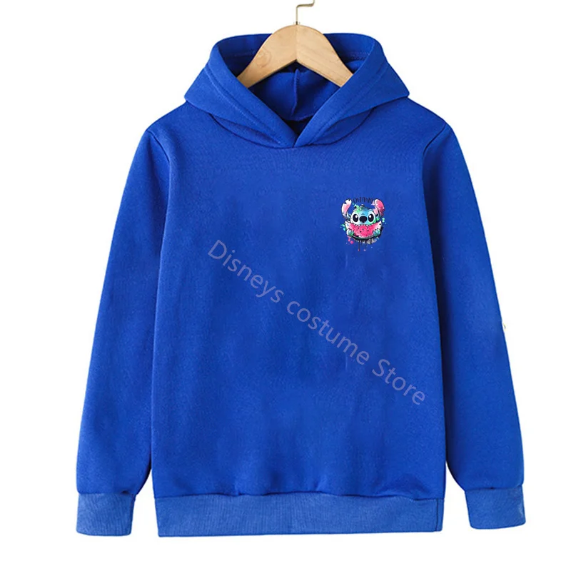 

Disney Stitch Eat watermelon New Selling Boys Sweatshirts Print Cotton Children's Top Cartoon Hooded Baby Clothes Sport Hoodies