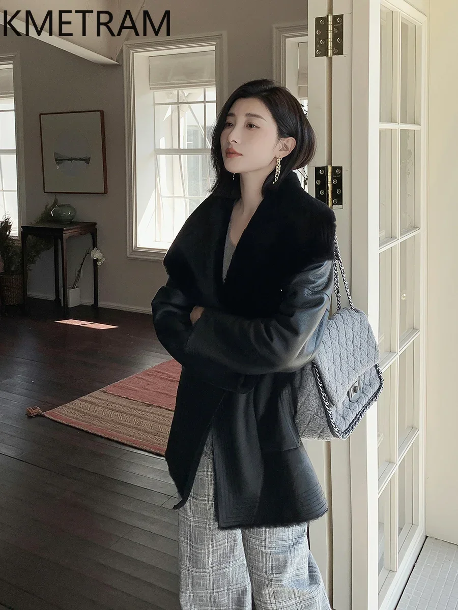 Куртка из натурального овчины зимние черные кожаные куртки женская шуба