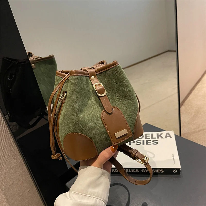 

ONLY Korean style small bucket bag women's bag versatile contrast color shoulder bag popular frosted texture messenger bag