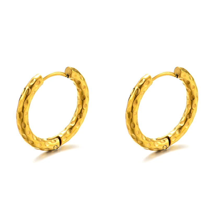 rivca Statement Stainless Steel Geometric Hoop Earrings Jewelry for Women Trendy Metal Texture 18 K Earrings Golden Accessories