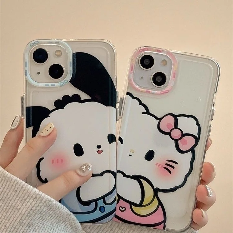 

Sanrio Acrylic Pachacco Hello Kitty Transparent Phone Cases For iPhone 14 13 12 11 Pro Max XR XS MAX X Back Cover
