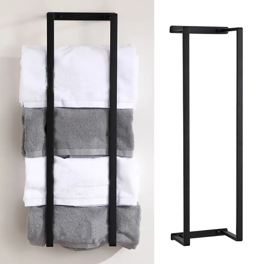 

2022 FashionTowel Rack Wall Mounted Bathroom Storage Rack Shelf Holder Black Shower Hanger Rail Tier