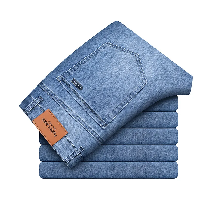 Męskie letnie cienkie dżinsy z zamkiem błyskawicznym: elegancka