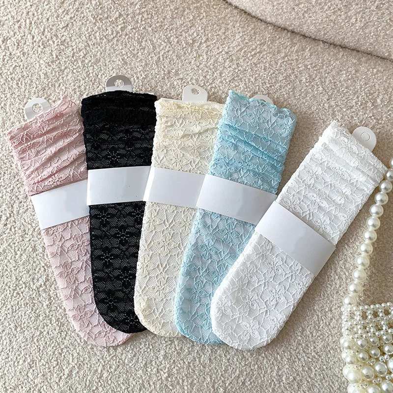Летние свободные длинные носки для женщин и девочек кружевные прозрачные