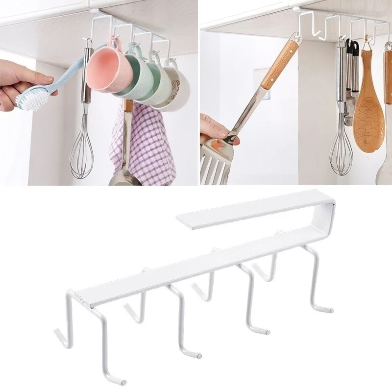 

1Pcs Cup Holder Hang Kitchen Cabinet Under Shelf Storage Rack Organizer Hook