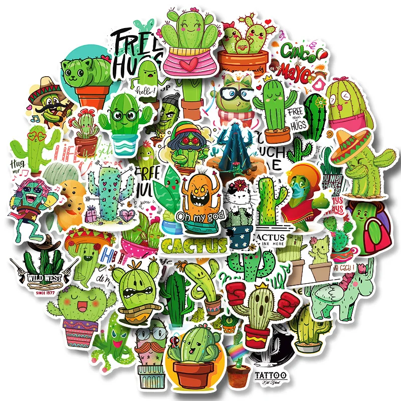 

50PCS hawaii Cactus Cartoon Stickers for DIY Bike Travel Luggage Guitar Laptop Waterproof Cool Graffiti Sticker Decals Kid Toys