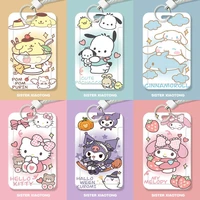 anime sanrio card sleeve pompom purin cinnamoroll cartoon cute hello kittys my melody keychain bus card cover pendant toy girls