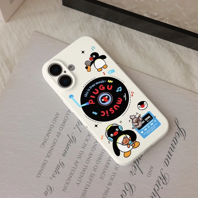 Чехол Beige Penguin Listening To Music с мультяшным мраморным узором для IPHONE 16 Pro 15 14 13 12 11 Акриловый ТПУ Два в одном Чехлы для телефонов (art.: 3920cd202e7f9) - 3920cd202e7f9