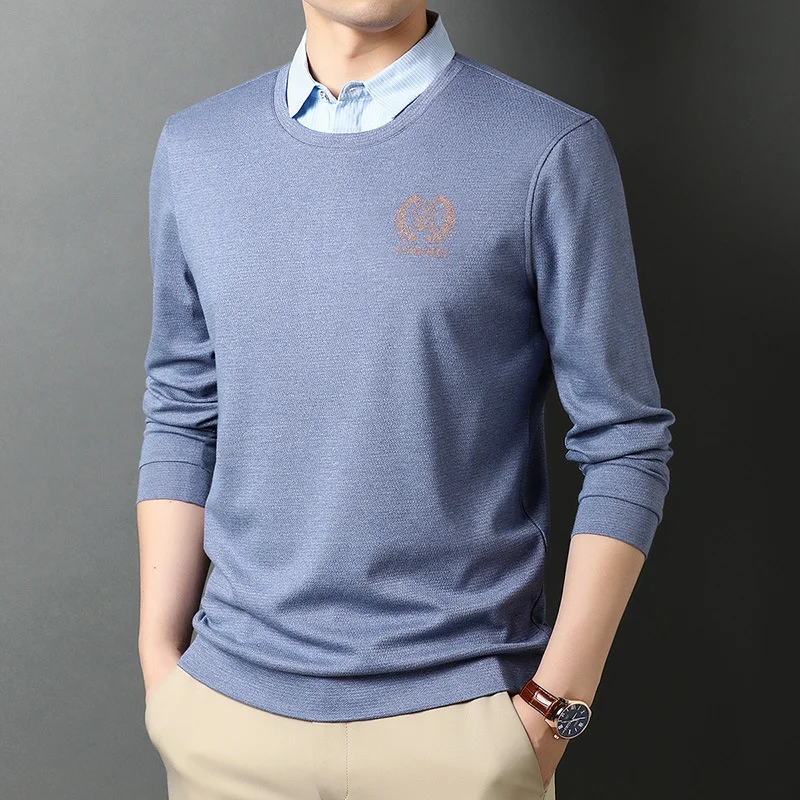 

Мужская футболка из хлопка, с длинным рукавом и имитацией двух предметов