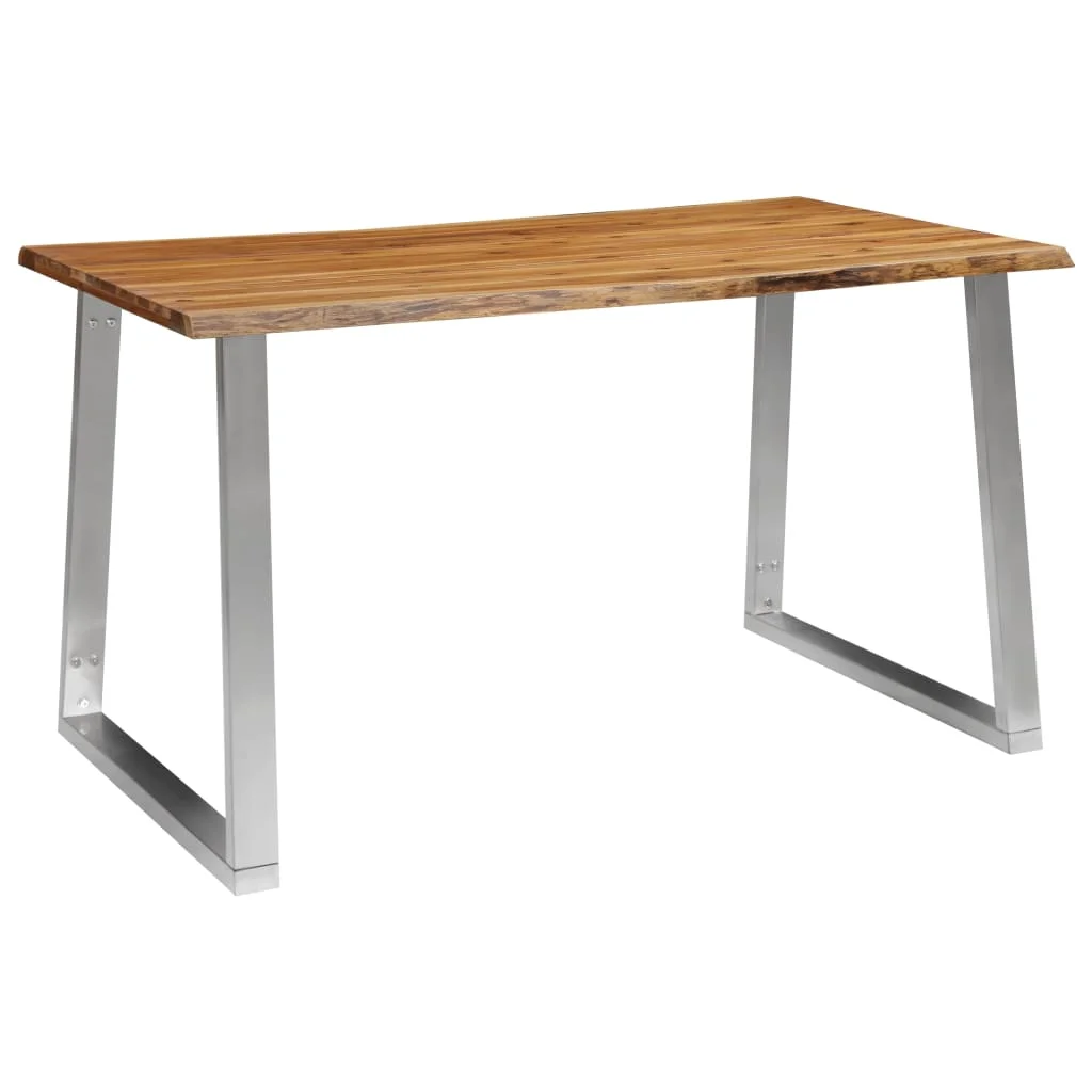 

Dining Table, Solid Acacia Wood and Stainless Steel Kitchen Tables, Home Decor Furniture 140x65x75 cm