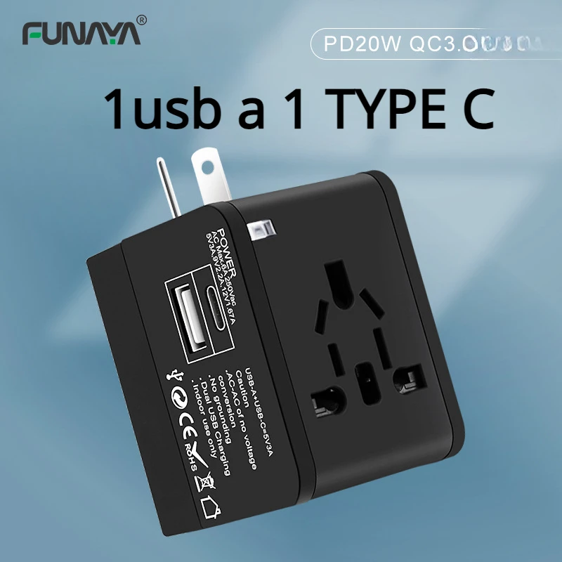 

Universal Travel Sockets Global Converter Multi Plug TYPEC Interface PD20W Fast Charging 3.1A US UK EU AU Dual USB QC3.0 Socket