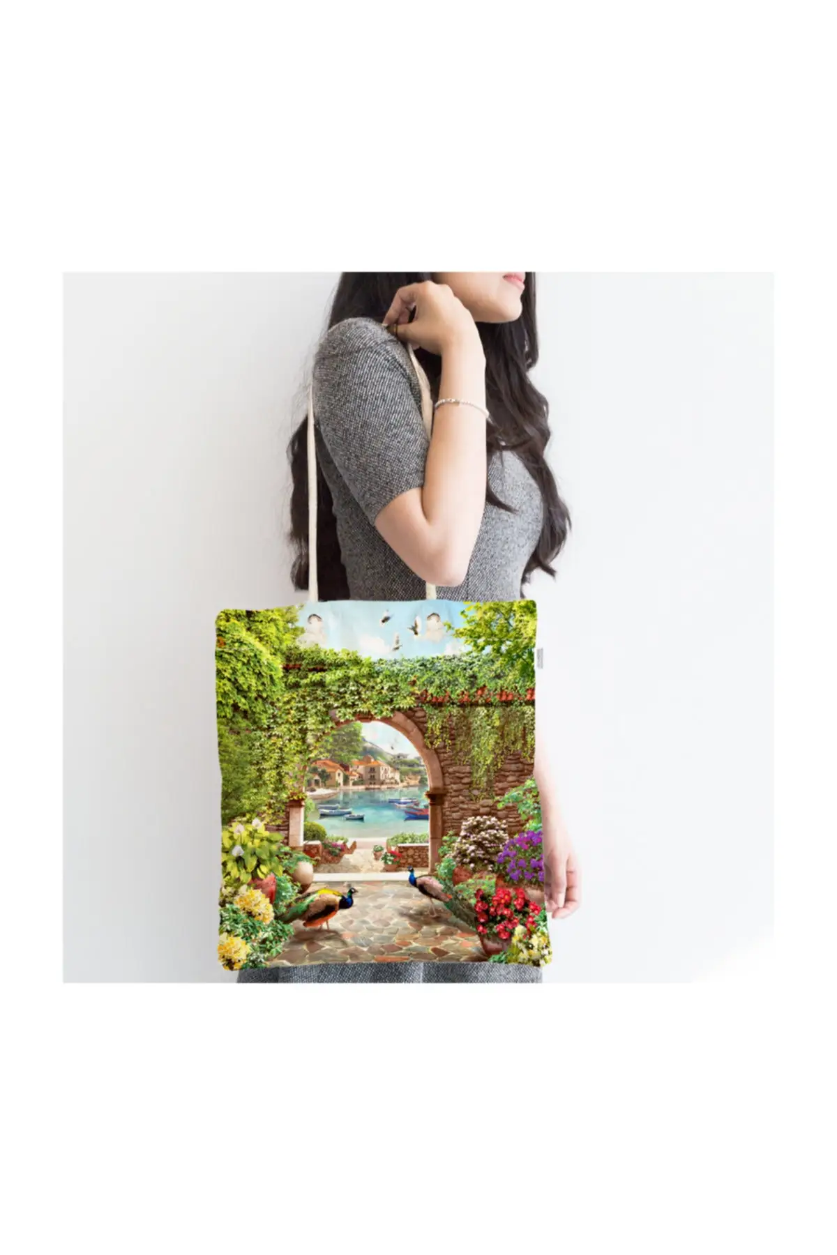 

Women Beach Bag Peacock Digital Printed Zipper Modern Fabric Tote Bag Fashion Summer Large Shoulder Shopping Bags