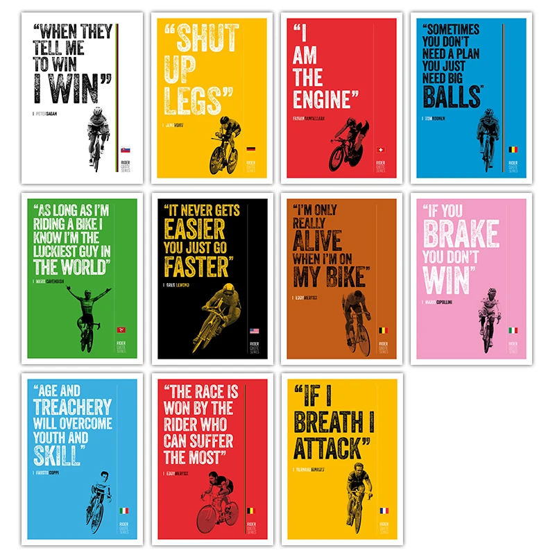 Cycling Motivation Rider Quotes Poster Vintage Bicycle Prints The Race is Won Eddy Merckx Quote Art Canvas Painting Bike Decor