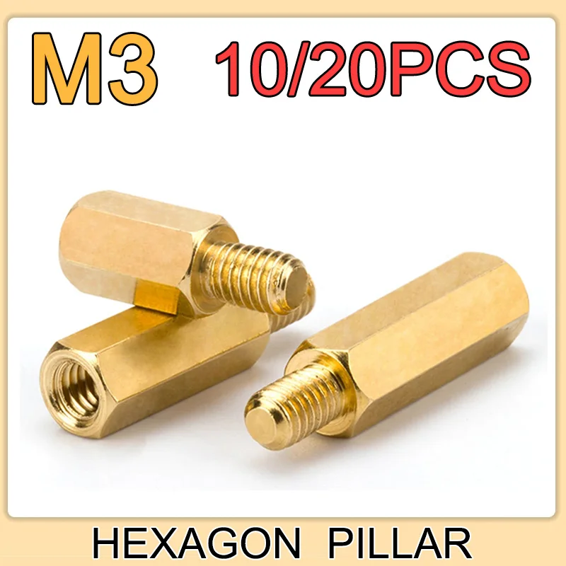 

10/20pcs M3 Hex Standoff Motherboard Spacer Brass Hexagon Stand off Copper Column Pillar Rack PCB Board Stud PC Screw Nut Bolt