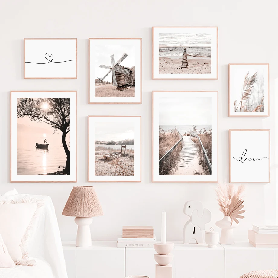 

Dutch Windmill Beach Reed Dandelion Dream Wall Art Canvas Painting Nordic Posters And Prints Wall Pictures For Living Room Decor