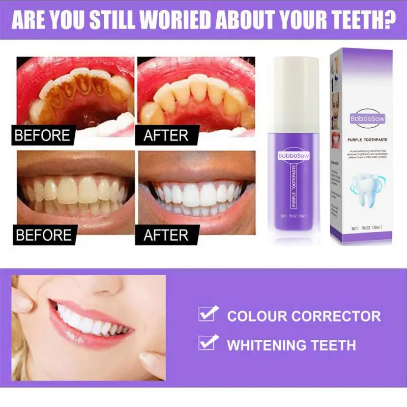 

Отбеливающая зубная паста V34, фиолетовый корректор, эффективное отбеливание зубов, мусс для уборки полости рта, удаление сигаретных пятен, уменьшение желтого цвета