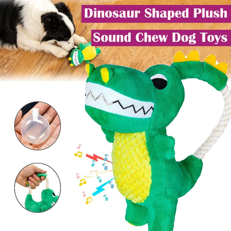 

Dog Chew Toys Cute Dinosaur Shape Bite Resistant Sound Interactive Tug Of War Plush Pet Toy Puppy Training Fun Teething Supplies