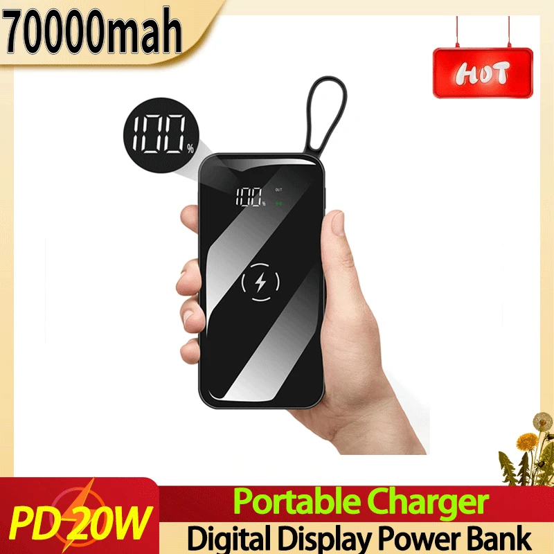 

Power Bank 70000MAh with HD Digital Display 2USB High Capacity Portable Fast Charging External Battery for Iphone Sansung Xiaomi