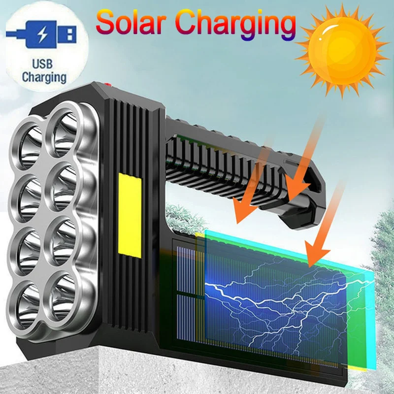 

Outdoor Solar Strong Light LED Flashlight portable Searchlight USB Rechargeable Waterproof Drop Resistant LED Camping Emergency