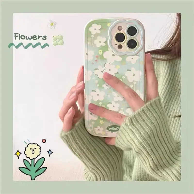 

Green Flowers 12ProMax Soft Shell IPhone13 Case Female Mobile Phone Case for Xs/xr All-inclusive 78p